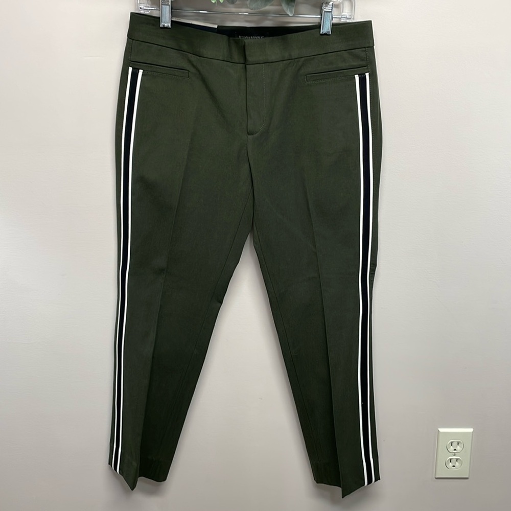 NWT Banana Republic Sloan Mid Rise Olive Green Side Stripe Trouser Pants 6S